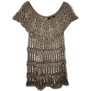 Forla Paris Crochet Knit Dress Womens M Short cap sleeve‎ Bohemian Festival